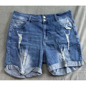 Denim Jean Shorts Distressed High Rise Shorts Womens 20W No Brand 33 x 5 Blue